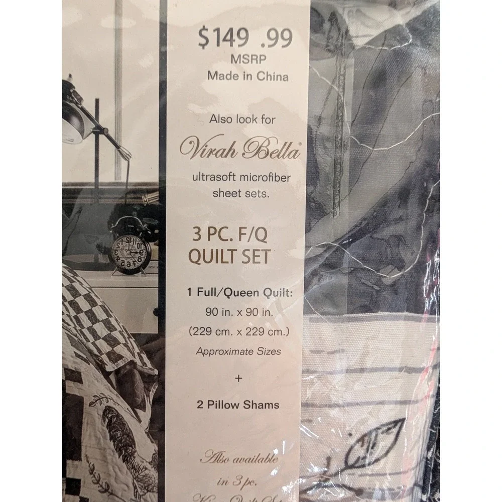 Virah Bella Quilt Set Full Queen Grey White NEW Farm Life Patchwork DQ10055FQ